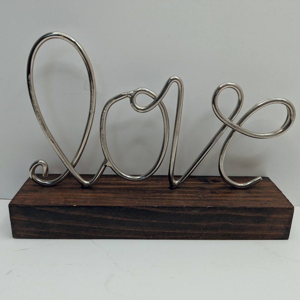 Cursive Metal Love Sign Home Decor Wooden Base Good Used Condition